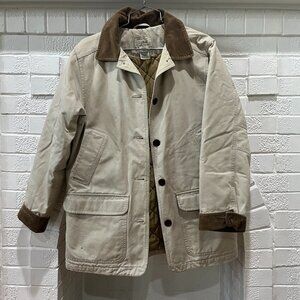 Vintage LL Bean Khaki Barn Coat Chore Jacket Canvas Thinsulate Quilted Womens